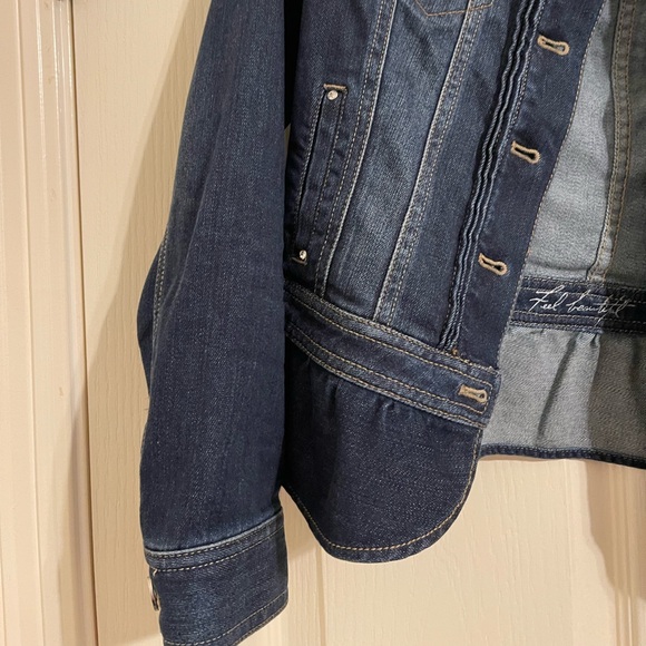 WHBM Ruffled Peplum Jean Denim Jacket Dark Blue 0 - Picture 9 of 11